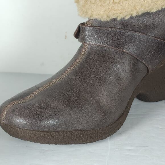 Timberland Women’s Bayden US9,5 Brown Leather Wedge Ankle Shearling Boots Bootie - Picture 15 of 16